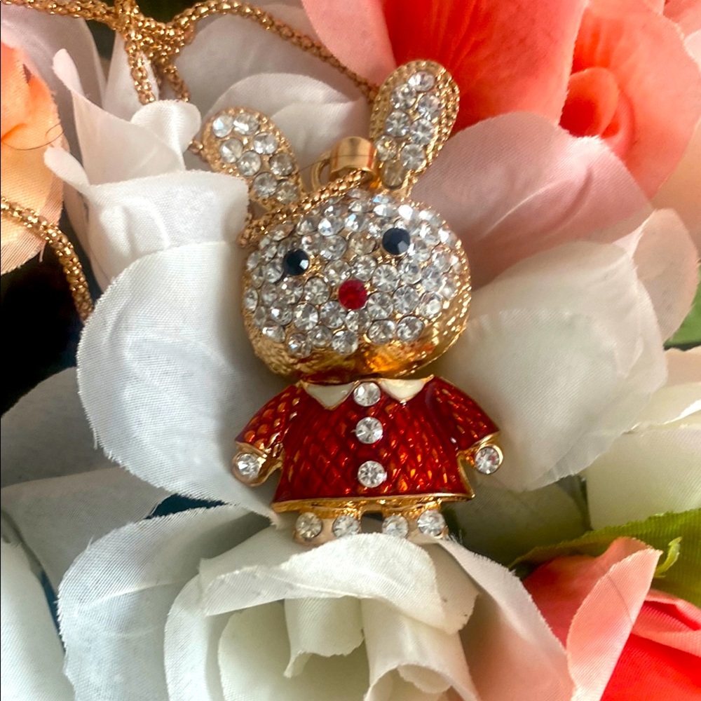 Betsey Johnson Gold and Red Bunny Necklace
